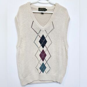 Eddie Bauer sz XL Unisex Argyle Pattern 100% Cotton V Neck Sleeveless Sweater